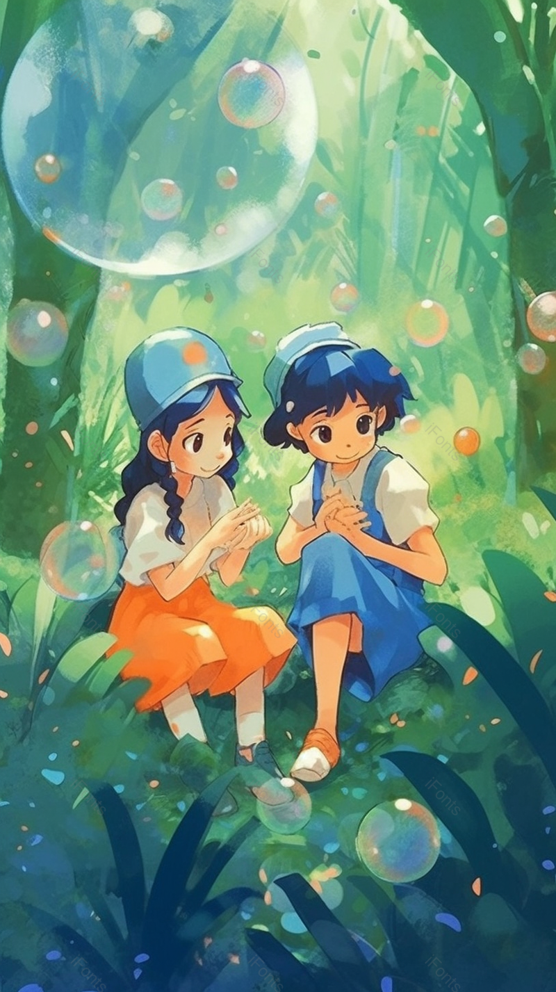 二人小孩唯美动漫儿童节六一春游游玩探险绿色插画,插画/手绘图,插画/手绘图库,插画/手绘图下载,插画/手绘